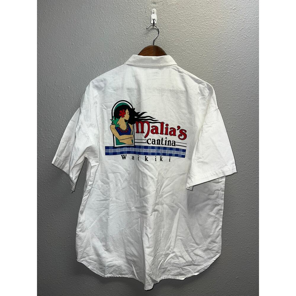 Vintage Crazy Shirts Hawaii Button Up Shirt Malia's Cantina Waikiki 1/2 80s L